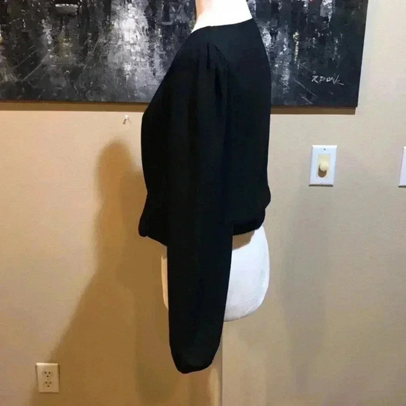 Iris Long Sleeve Sheer Cross Front Crop Top with Puffed Sleeves Elastic Back-M - Picture 3 of 6